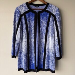 Misook Blue‎ and White Open-Front Cardigan Women’s Large
